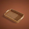 Rectangular Wicker Storage Tray with Wooden Grip – Durable & Versatile Organiser