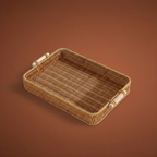 Rectangular Wicker Storage Tray with Wooden Grip – Durable & Versatile Organiser