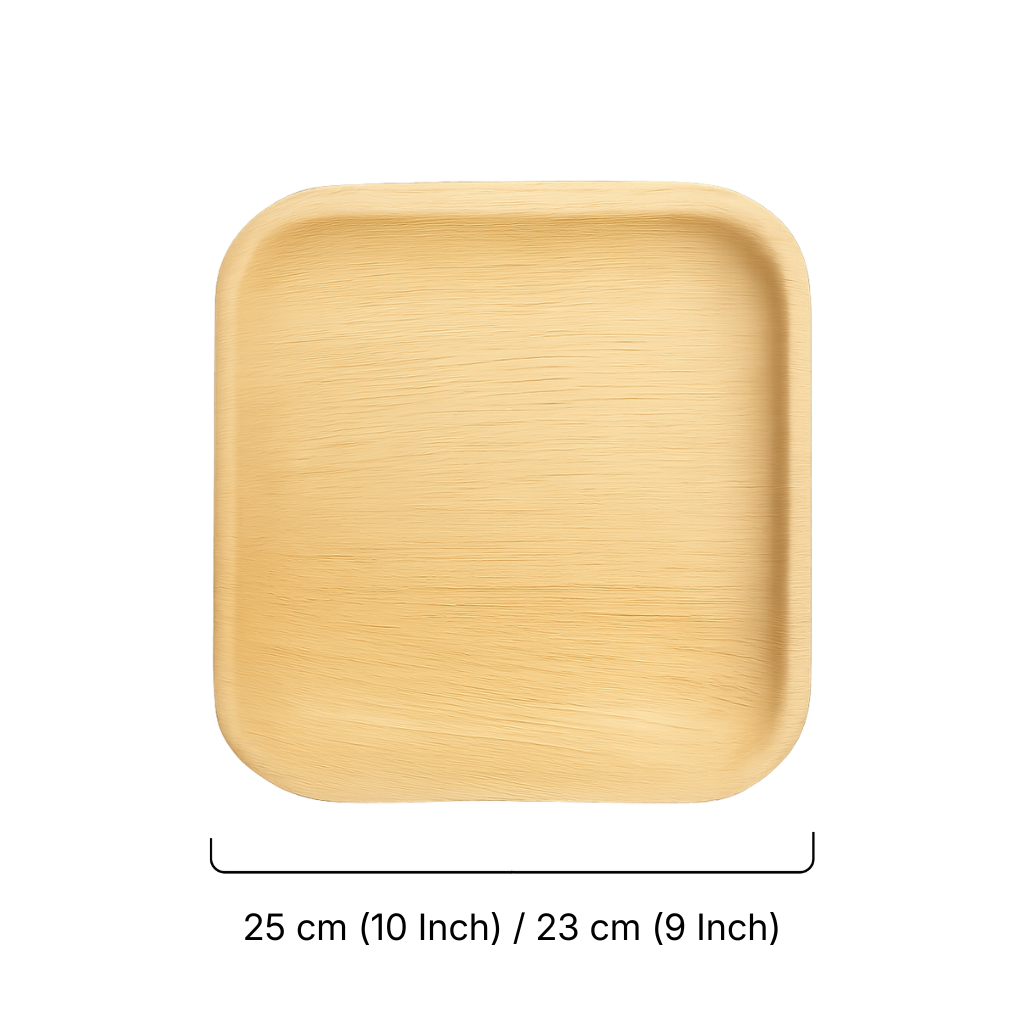 Square Palm Leaf Plates (23-25 cm) 9 & 10 Inches | 100% Natural, Eco-Friendly & Compostable