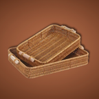 Rectangular Wicker Storage Tray with Wooden Grip – Durable & Versatile Organiser